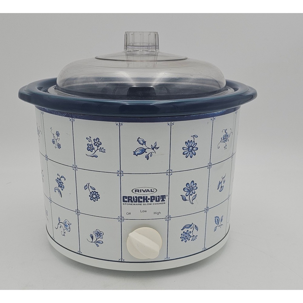 Rival Crock-Pot 3120 Slow Cooker 2.5 Quart Blue White Floral Tile Stoneware